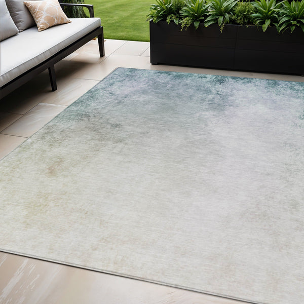 Homeroots 3' Ombre Beige Sky Blue And Teal Indoor Outdoor Area Rug – Durable, Washable, Stain Resistant Design 5' X 8' Polyester 577909