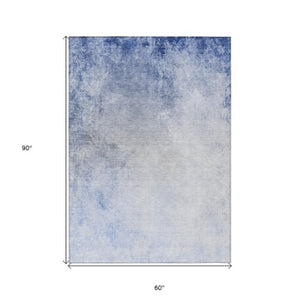 Homeroots 3' Ombre Beige Sky Blue And Teal Indoor Outdoor Area Rug – Durable, Washable, Stain Resistant Design 5' X 8' Polyester 577909