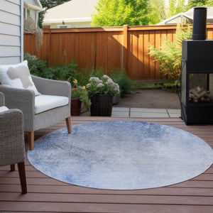 Homeroots 3' Ombre Beige Sky Blue And Teal Indoor Outdoor Area Rug – Durable, Washable, Stain Resistant Design 8' Round Polyester 577910