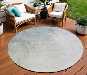 Homeroots 3' Ombre Beige Sky Blue And Teal Indoor Outdoor Area Rug – Durable, Washable, Stain Resistant Design 8' Round Polyester 577910