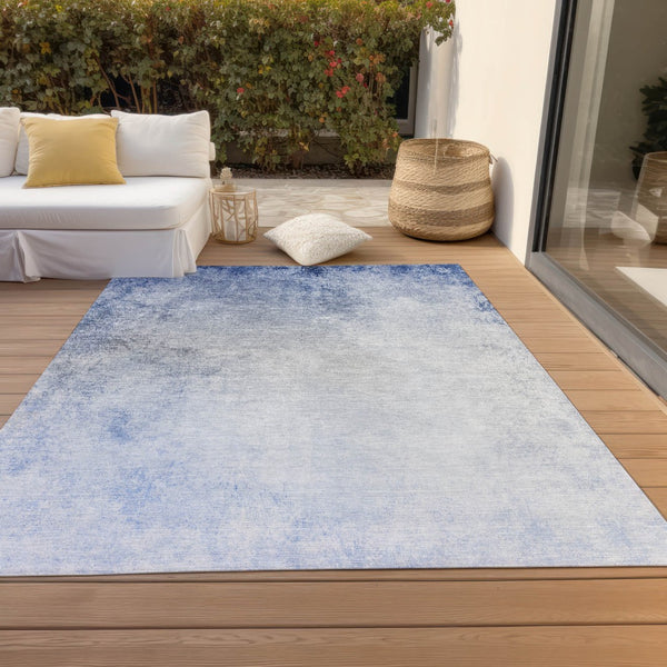 Homeroots 3' Ombre Beige Sky Blue And Teal Indoor Outdoor Area Rug – Durable, Washable, Stain Resistant Design 9' X 12' Polyester 577912