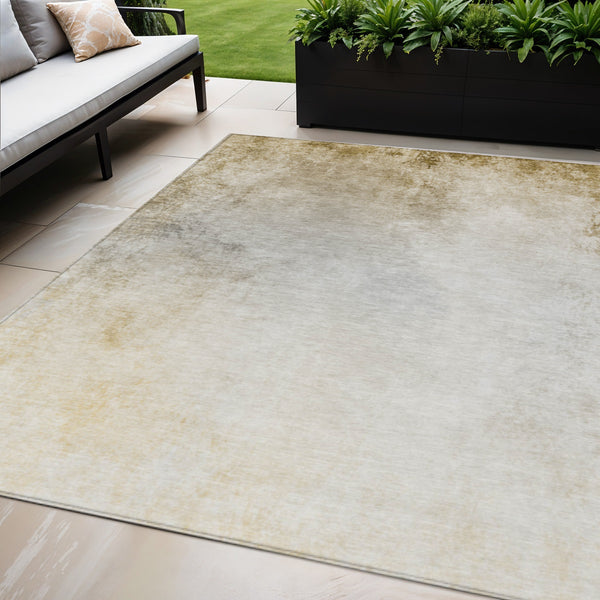 Homeroots 3' Ombre Beige Sky Blue And Teal Indoor Outdoor Area Rug – Durable, Washable, Stain Resistant Design 5' X 8' Polyester 577915