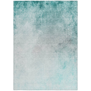 Homeroots 3' Ombre Beige Sky Blue And Teal Indoor Outdoor Area Rug – Durable, Washable, Stain Resistant Design 3' X 5' Polyester 577920