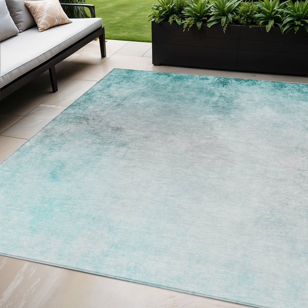 Homeroots 3' Ombre Beige Sky Blue And Teal Indoor Outdoor Area Rug – Durable, Washable, Stain Resistant Design 5' X 8' Polyester 577921