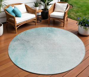 Homeroots 3' Ombre Beige Sky Blue And Teal Indoor Outdoor Area Rug – Durable, Washable, Stain Resistant Design 8' Round Polyester 577922