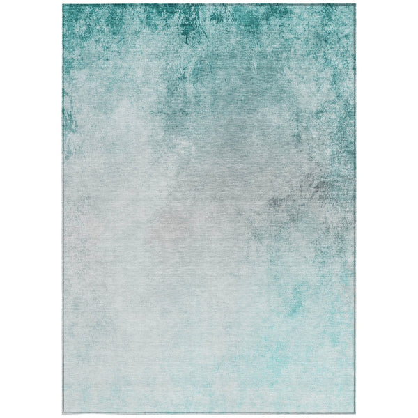 Homeroots 3' Ombre Beige Sky Blue And Teal Indoor Outdoor Area Rug – Durable, Washable, Stain Resistant Design 9' X 12' Polyester 577924