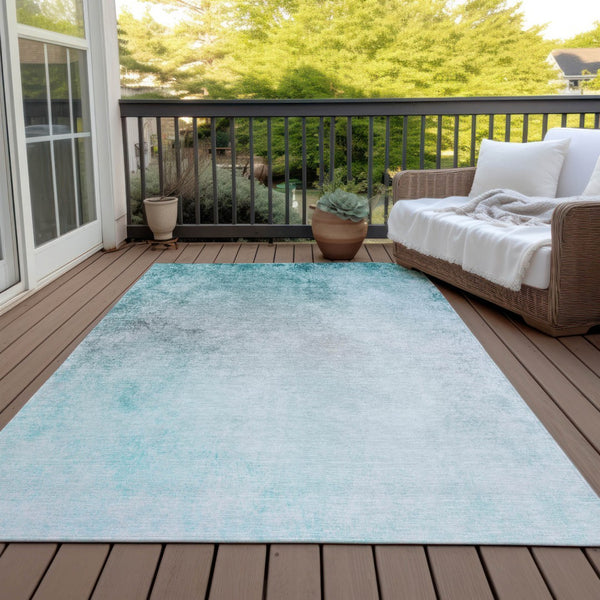 Homeroots 3' Ombre Beige Sky Blue And Teal Indoor Outdoor Area Rug – Durable, Washable, Stain Resistant Design 10' X 14' Polyester 577925