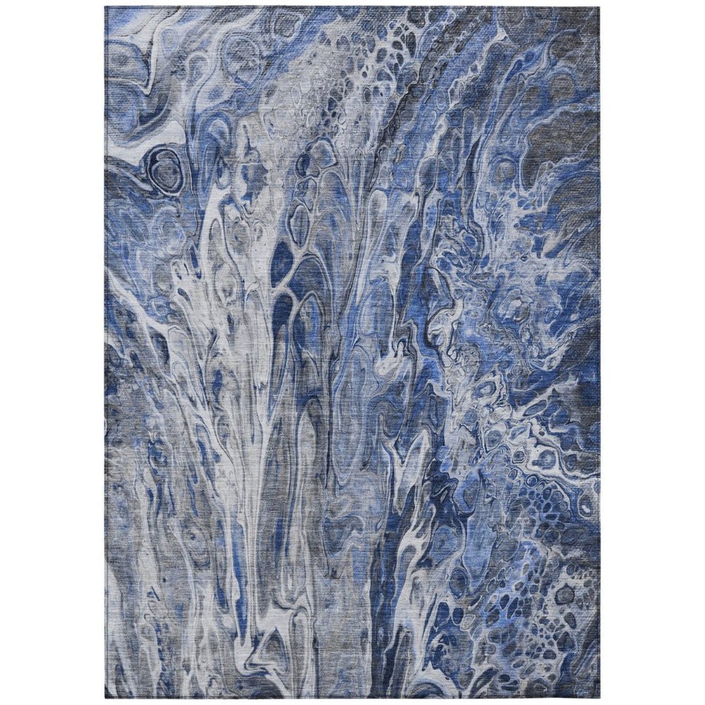 HomeRoots 5' Abstract Denim Blue and Navy Area Rug – Washable, Durable Indoor-Outdoor Design for Every Space 5' X 8' 577927