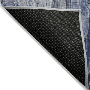 Homeroots 3' Denim Blue And Navy Abstract Washable Area Rug - Versatile Indoor Outdoor Décor For Any Space 5' X 8' Polyester 577927