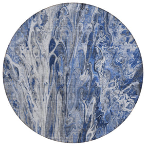 HomeRoots 5' Abstract Denim Blue and Navy Area Rug – Washable, Durable Indoor-Outdoor Design for Every Space 8' Round 577928
