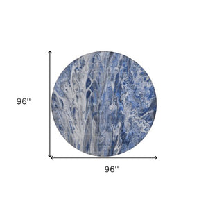 Homeroots 3' Denim Blue And Navy Abstract Washable Area Rug - Versatile Indoor Outdoor Décor For Any Space 8' Round Polyester 577928