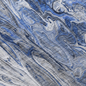 Homeroots 3' Denim Blue And Navy Abstract Washable Area Rug - Versatile Indoor Outdoor Décor For Any Space 8' Round Polyester 577928