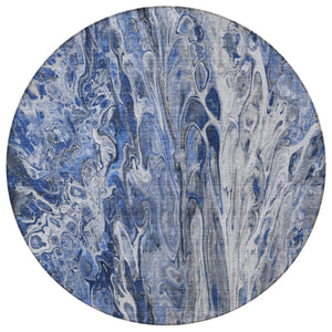Homeroots 3' Denim Blue And Navy Abstract Washable Area Rug - Versatile Indoor Outdoor Décor For Any Space 8' Round Polyester 577928