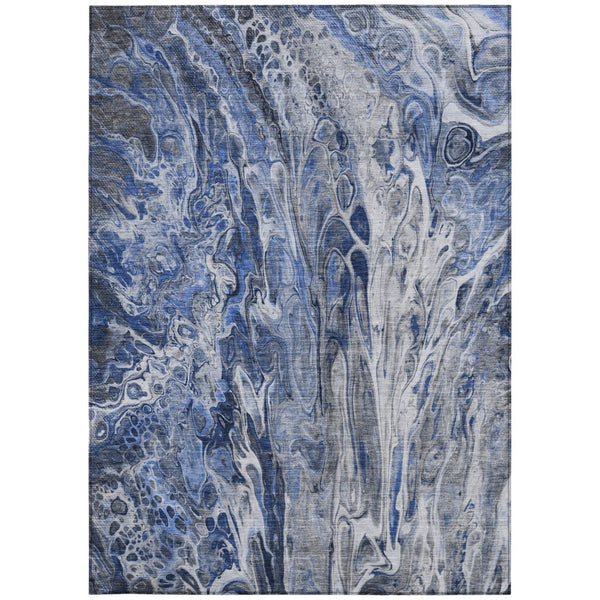 Homeroots 3' Denim Blue And Navy Abstract Washable Area Rug - Versatile Indoor Outdoor Décor For Any Space 8' X 10' Polyester 577929