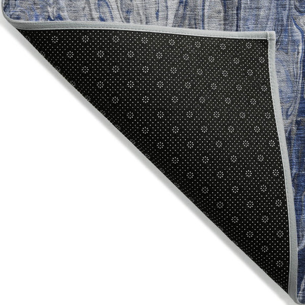 Homeroots 3' Denim Blue And Navy Abstract Washable Area Rug - Versatile Indoor Outdoor Décor For Any Space 8' X 10' Polyester 577929