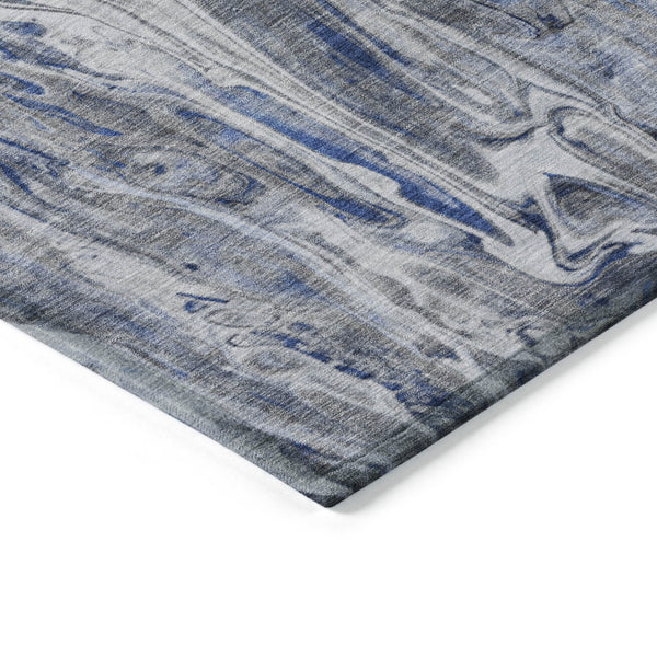 Homeroots 3' Denim Blue And Navy Abstract Washable Area Rug - Versatile Indoor Outdoor Décor For Any Space 10' X 14' Polyester 577931