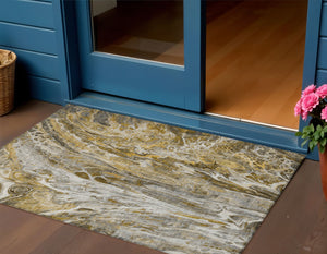 Homeroots 3' Denim Blue And Navy Abstract Washable Area Rug - Versatile Indoor Outdoor Décor For Any Space 3' X 5' Polyester 577932
