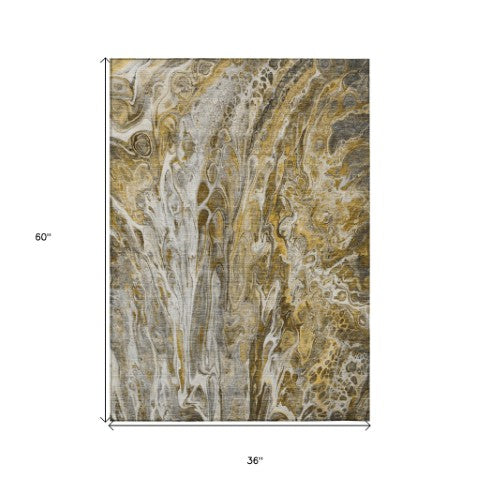 Homeroots 3' Denim Blue And Navy Abstract Washable Area Rug - Versatile Indoor Outdoor Décor For Any Space 3' X 5' Polyester 577932