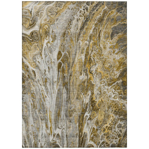 HomeRoots 5' Contemporary Brown Taupe and Gold Abstract Washable Area Rug for Indoor or Outdoor Spaces 5' X 8' 577933