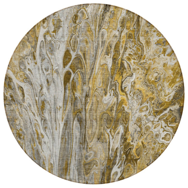 HomeRoots 5' Contemporary Brown Taupe and Gold Abstract Washable Area Rug for Indoor or Outdoor Spaces 8' Round 577934