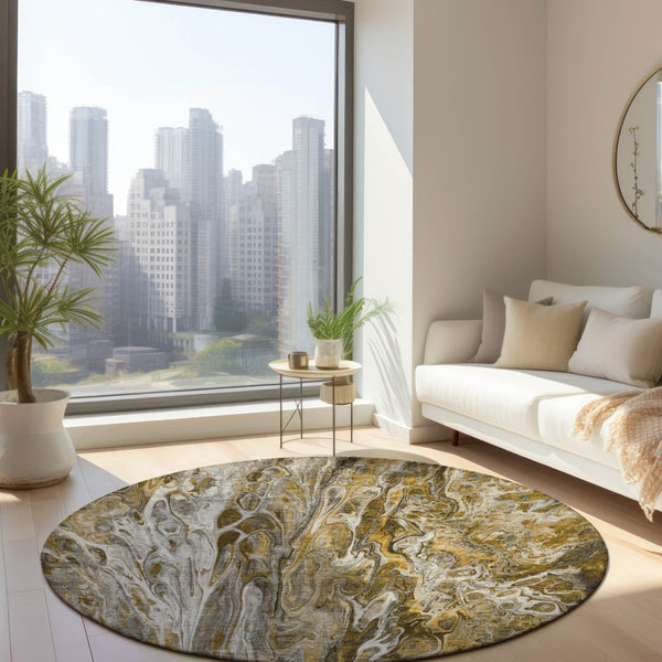 Homeroots 3' Denim Blue And Navy Abstract Washable Area Rug - Versatile Indoor Outdoor Décor For Any Space 8' Round Polyester 577934