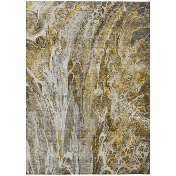 HomeRoots 5' Contemporary Brown Taupe and Gold Abstract Washable Area Rug for Indoor or Outdoor Spaces 8' X 10' 577935
