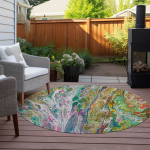 Homeroots 3' Denim Blue And Navy Abstract Washable Area Rug - Versatile Indoor Outdoor Décor For Any Space 8' Round Polyester 577940