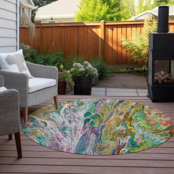 Homeroots 3' Denim Blue And Navy Abstract Washable Area Rug - Versatile Indoor Outdoor Décor For Any Space 8' Round Polyester 577940