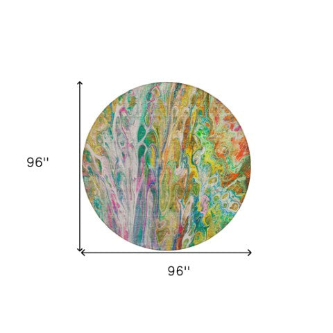 Homeroots 3' Denim Blue And Navy Abstract Washable Area Rug - Versatile Indoor Outdoor Décor For Any Space 8' Round Polyester 577940