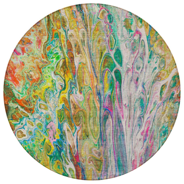 Homeroots 3' Denim Blue And Navy Abstract Washable Area Rug - Versatile Indoor Outdoor Décor For Any Space 8' Round Polyester 577940