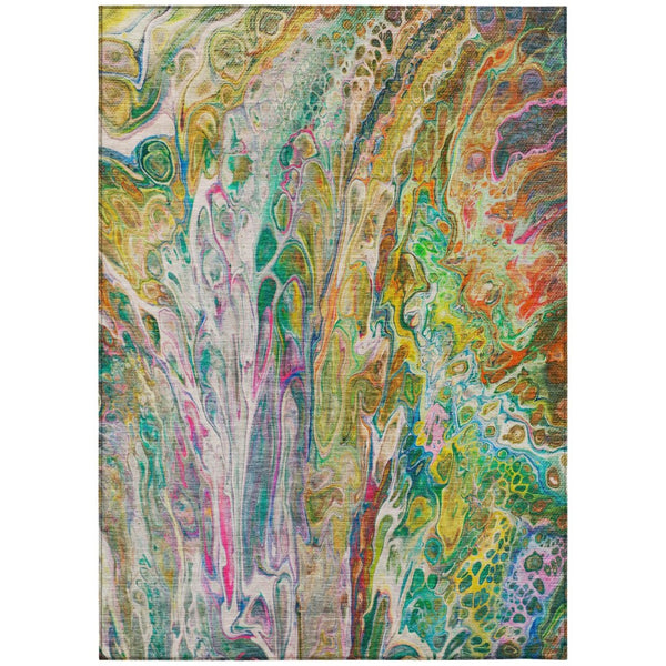 HomeRoots 5' Abstract Green, Gold, and White Washable Area Rug - Stylish, Durable, Perfect for Indoor & Outdoor Use 8' X 10' 577941