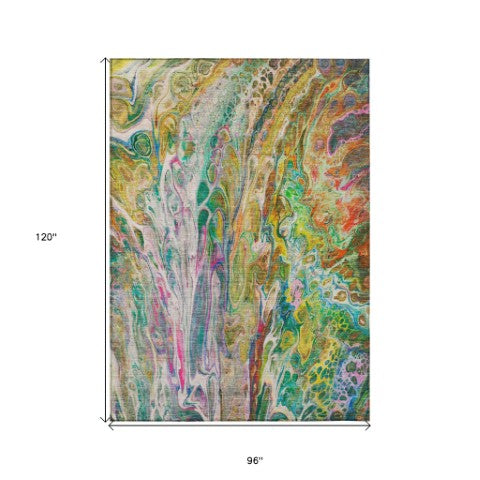 Homeroots 3' Denim Blue And Navy Abstract Washable Area Rug - Versatile Indoor Outdoor Décor For Any Space 8' X 10' Polyester 577941