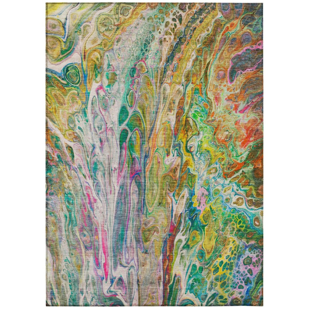HomeRoots 5' Abstract Green, Gold, and White Washable Area Rug - Stylish, Durable, Perfect for Indoor & Outdoor Use 10' X 14' 577943