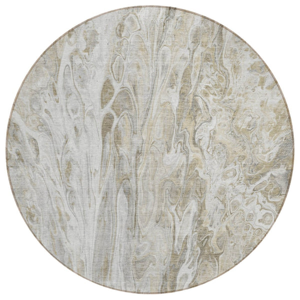 HomeRoots 5' Taupe Beige and Ivory Abstract Washable Area Rug for Indoor and Outdoor High-Traffic Spaces 8' Round 577946