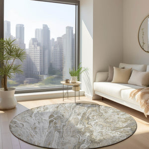 Homeroots 3' Denim Blue And Navy Abstract Washable Area Rug - Versatile Indoor Outdoor Décor For Any Space 8' Round Polyester 577946