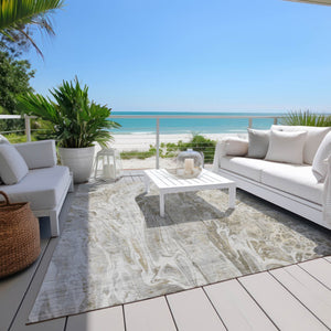 Homeroots 3' Denim Blue And Navy Abstract Washable Area Rug - Versatile Indoor Outdoor Décor For Any Space 10' X 14' Polyester 577949