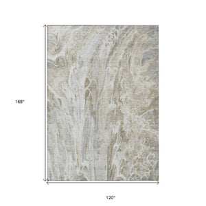 Homeroots 3' Denim Blue And Navy Abstract Washable Area Rug - Versatile Indoor Outdoor Décor For Any Space 10' X 14' Polyester 577949