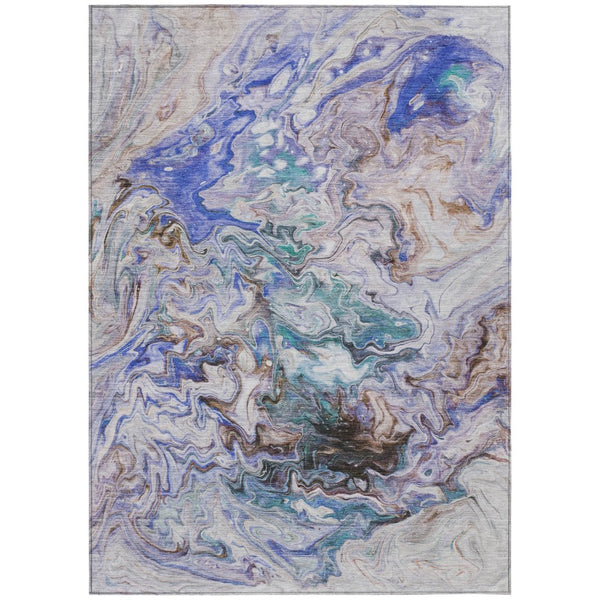 HomeRoots 5' Abstract Beige, Blue & Taupe Area Rug - Stylish, Washable, Indoor/Outdoor, Durable & Versatile Decor 5' X 8' 577951