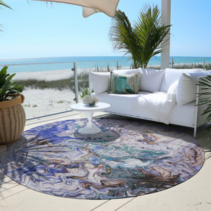 Homeroots 3' Abstract Washable Indoor Outdoor Area Rug In Beige Blue And Taupe - Durable & Stylish Design 8' Round Polyester 577952