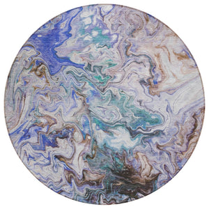 HomeRoots 5' Abstract Beige, Blue & Taupe Area Rug - Stylish, Washable, Indoor/Outdoor, Durable & Versatile Decor 8' Round 577952