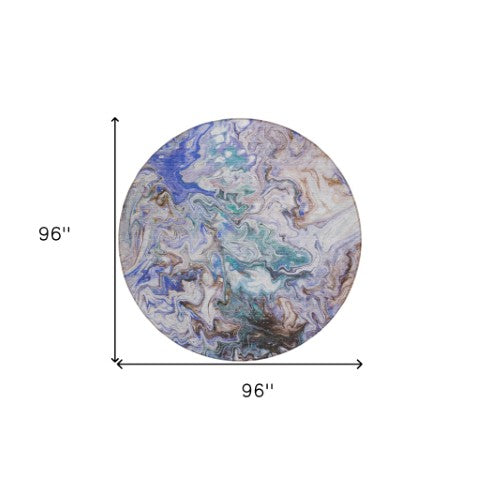 Homeroots 3' Abstract Washable Indoor Outdoor Area Rug In Beige Blue And Taupe - Durable & Stylish Design 8' Round Polyester 577952