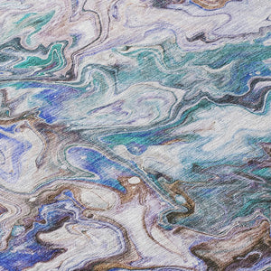 Homeroots 3' Abstract Washable Indoor Outdoor Area Rug In Beige Blue And Taupe - Durable & Stylish Design 8' Round Polyester 577952