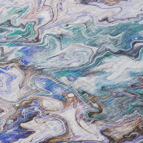 Homeroots 3' Abstract Washable Indoor Outdoor Area Rug In Beige Blue And Taupe - Durable & Stylish Design 8' Round Polyester 577952