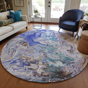 Homeroots 3' Abstract Washable Indoor Outdoor Area Rug In Beige Blue And Taupe - Durable & Stylish Design 8' Round Polyester 577952