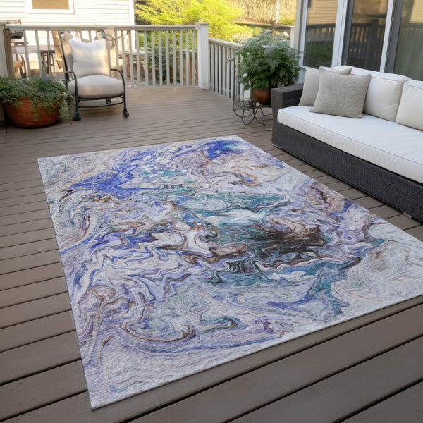 Homeroots 3' Abstract Washable Indoor Outdoor Area Rug In Beige Blue And Taupe - Durable & Stylish Design 8' X 10' Polyester 577953