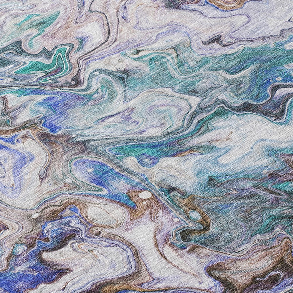 Homeroots 3' Abstract Washable Indoor Outdoor Area Rug In Beige Blue And Taupe - Durable & Stylish Design 8' X 10' Polyester 577953