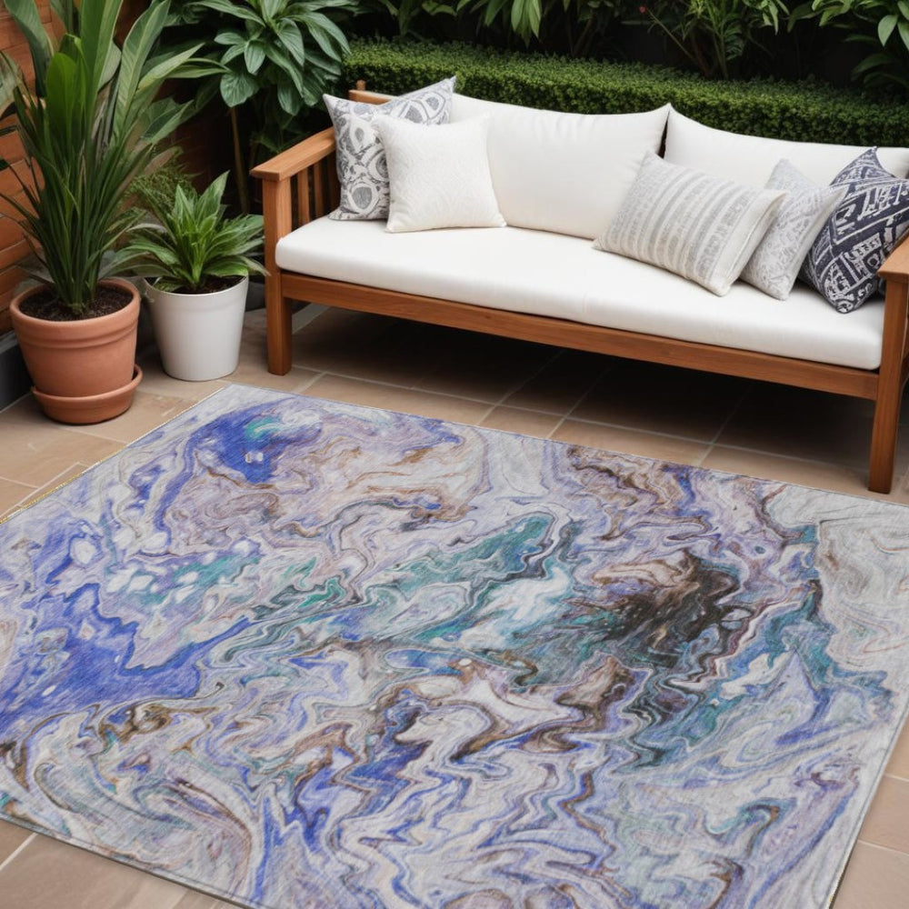 HomeRoots 9' Abstract Washable Area Rug in Beige, Blue, and Taupe – Ideal for Indoor and Outdoor Spaces 9' X 12' 577954