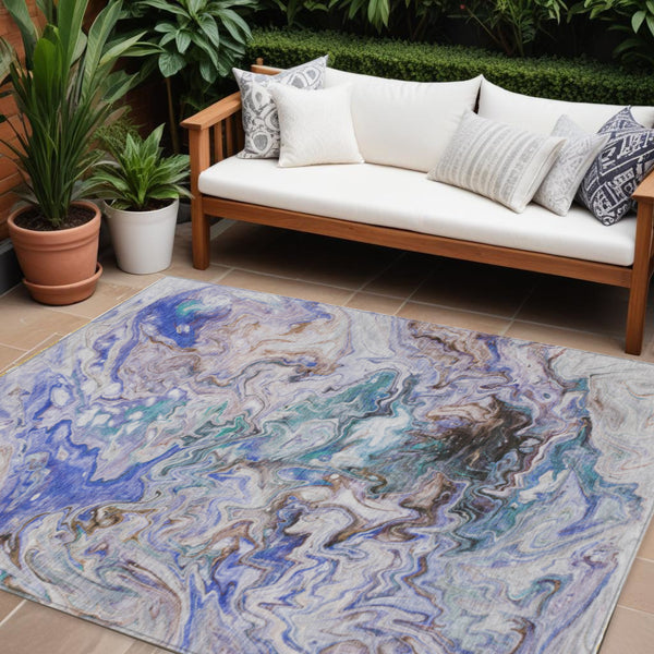 Homeroots 3' Abstract Washable Indoor Outdoor Area Rug In Beige Blue And Taupe - Durable & Stylish Design 9' X 12' Polyester 577954
