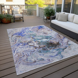 Homeroots 3' Abstract Washable Indoor Outdoor Area Rug In Beige Blue And Taupe - Durable & Stylish Design 9' X 12' Polyester 577954