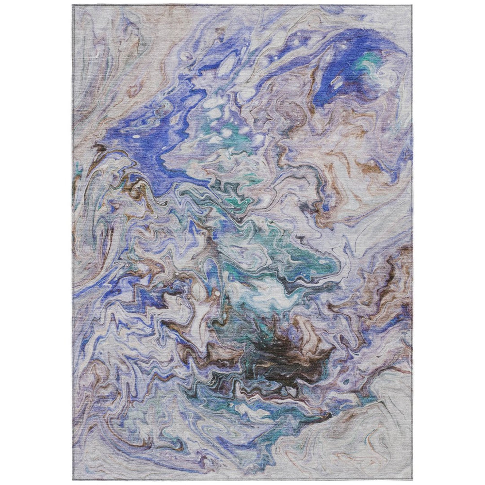 HomeRoots 9' Abstract Washable Area Rug in Beige, Blue, and Taupe – Ideal for Indoor and Outdoor Spaces 9' X 12' 577954
